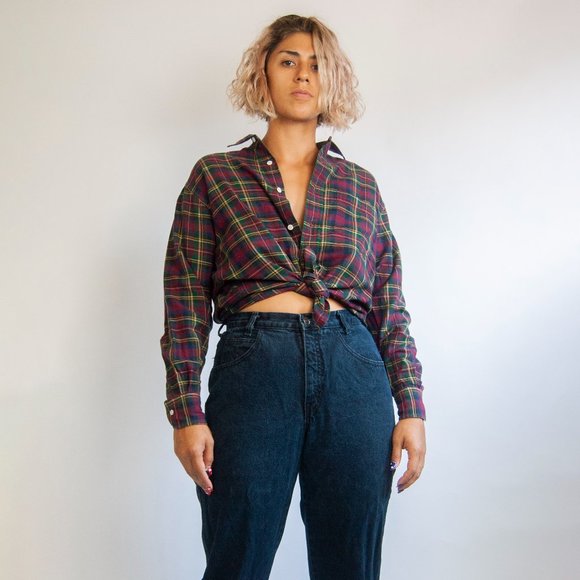 ralph Lauren Tops - Y2K red plaid flannel m medium 8 / dark red checkered shirt / long sleeve flanne